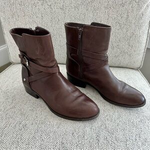 Lauren Ralph Lauren Marisol Brown Leather Midi Boots  Side zip 1.25” Heel Size 8
